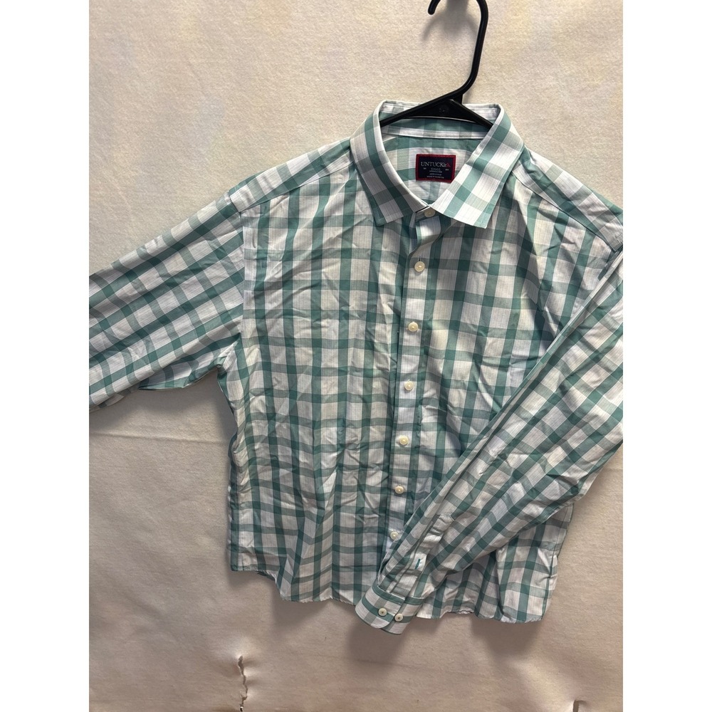 UNTUCKit Men's Small Green White Plaid Wrinkle Free Button Up Shirt
